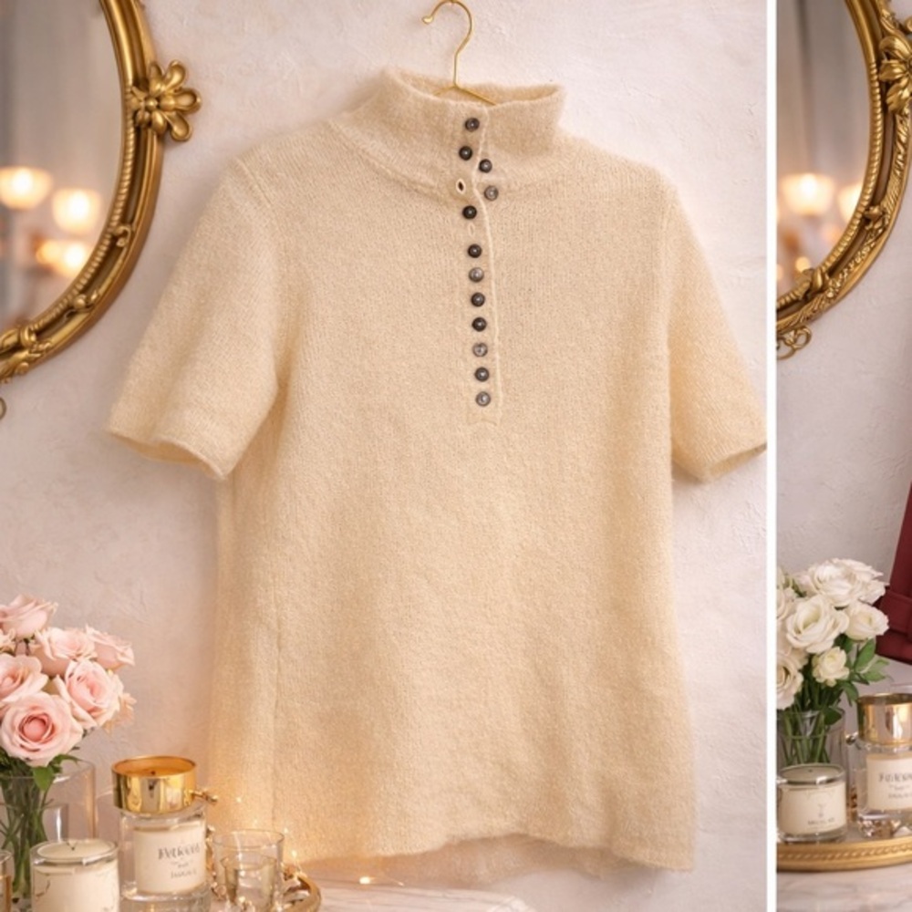Soft Mohair Wool Blend Sweater | Cream Cozy Luxury Knit | Size M